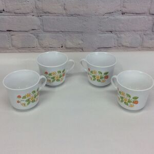Vintage Corelle Strawberry Sundae 8oz Tea/Coffee Cups/Mugs Set of 4 Collectible